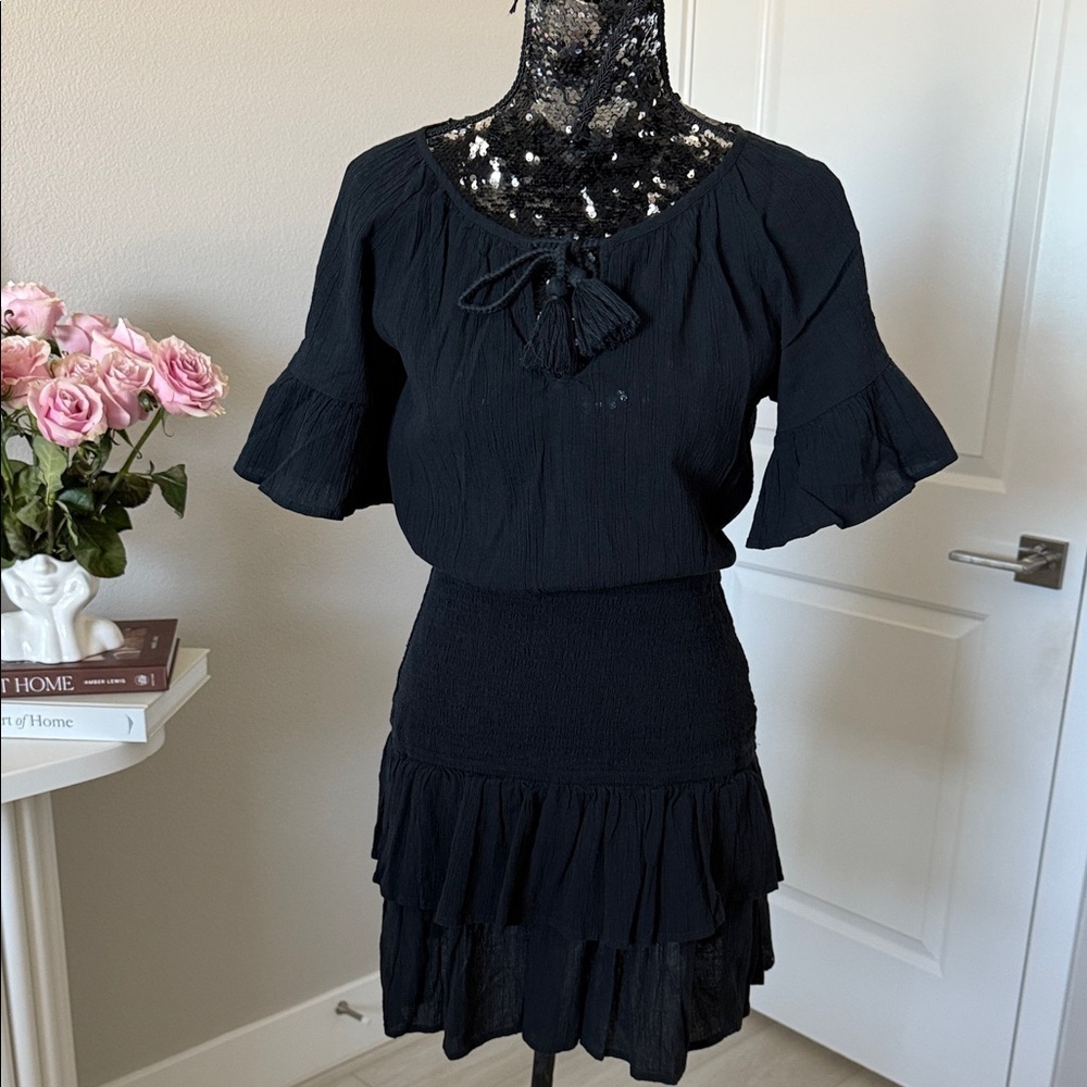 Aerie Black Ruffle Mini Dress